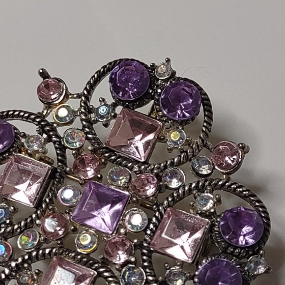 Pretty Purple And Pink Rhinestone Vintage Brooch - Picture 5 of 16